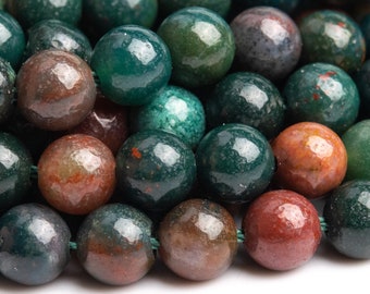 Genuine Natural Blood Stone Gemstone Beads 4-5MM Dark Green Round AAA Quality Loose Beads (103471)