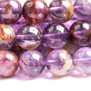 Cuentas sueltas de cuarzo con inclusiones de cacoxenita y amatista natural genuina, 10 mm, redondas y moradas, calidad AAA (105103)
