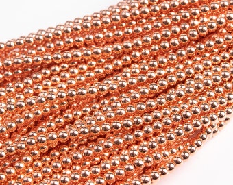 Hematite Gemstone Beads 2MM 18k Rose Gold Round AAA Quality Loose Beads (105064)