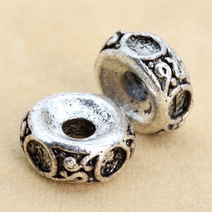 10 Pcs - 8x4MM Antique Silver Tone Rondelle Spacer Beads (62332-2260)