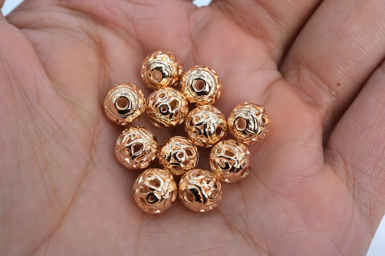 60322-1596 8MM Rose Gold Tone Round Spacer Beads for Jewelry Making 10 Pcs