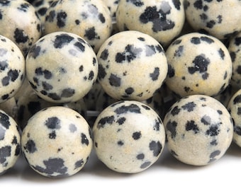 Genuine Natural Dalmatian Jasper Gemstone Beads 10MM Black Spot & Beige Round AAA Quality Loose Beads (101190)