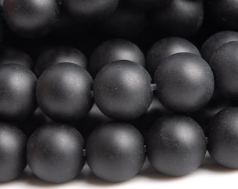 Genuine Natural Onyx Gemstone Beads 7-8MM Matte Black Round AAA Quality Loose Beads (106850)