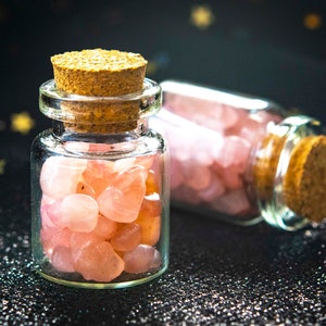 2 Pcs - 35x22MM Bottle Baby Pink Rose Quartz Chip Beads Healing Gemstone In The Wishing Bottle (114379)