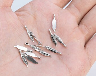 30pcs - 17x3x1mm Feather Charm Antique Silver Tone Zinc