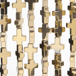 Hematite Gemstone Beads 10x8MM Champagne Gold Tone Cross AAA Quality Loose Beads (104908)