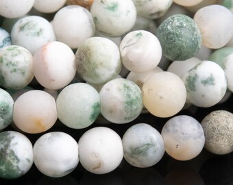 Genuine Natural Moss Agate Gemstone Beads 4MM Matte Green & White Round A+ Quality Loose Beads (102657)