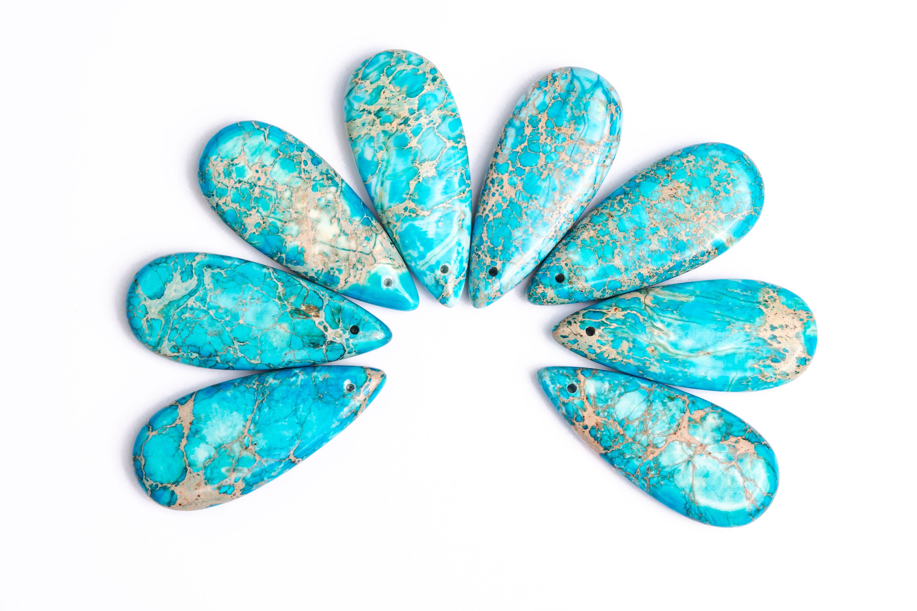 2 Pcs - Sea Sediment Imperial Jasper Pendant Mint Blue Teardrop