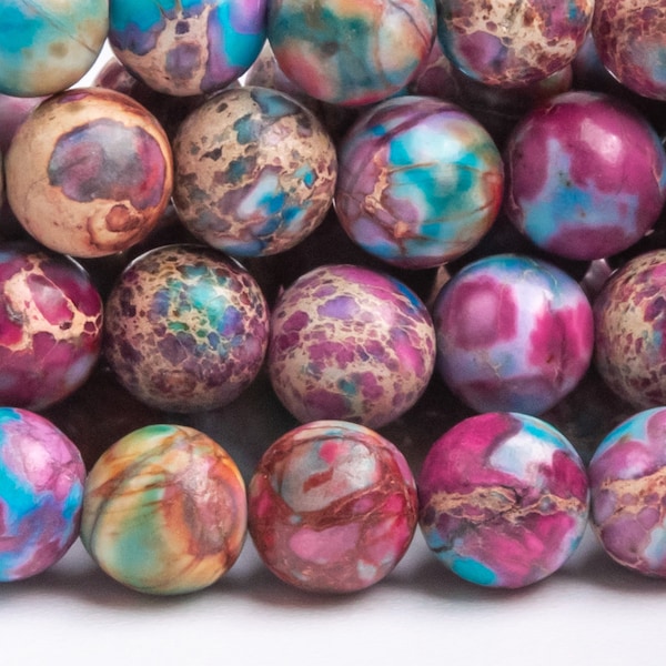 Sea Sediment Imperial Jasper Gemstone Beads 6MM Purple Red & Light Blue Round AAA Quality Loose Beads (123883)