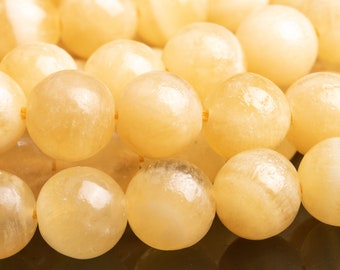 Genuine Natural Calcite Gemstone Beads 9-10MM Honey Yellow Round AA Quality Loose Beads (116699)