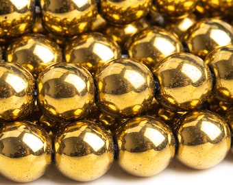 Hematite Gemstone Beads 6MM Gold Round AAA Quality Loose Beads (101321)