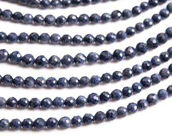 Genuine Natural Sapphire Gemstone Beads 4MM Deep Blue Micro Faceted Round AA Quality Loose Beads (124451)