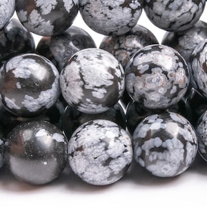 Genuine Natural Snowflake Obsidian Gemstone Beads 10-11MM Black & Gray Round AAA Quality Loose Beads (101184)