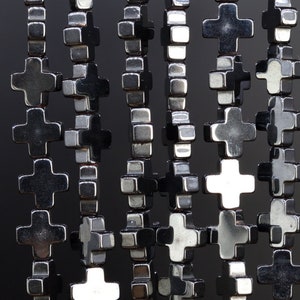 Genuine Natural Hematite Gemstone Beads 6MM Black Cross AAA Quality Loose Beads (104538)