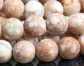 Sea Sediment Imperial Jasper Gemstone Beads 8MM Matte Milky White Round AAA Quality Loose Beads (112529)