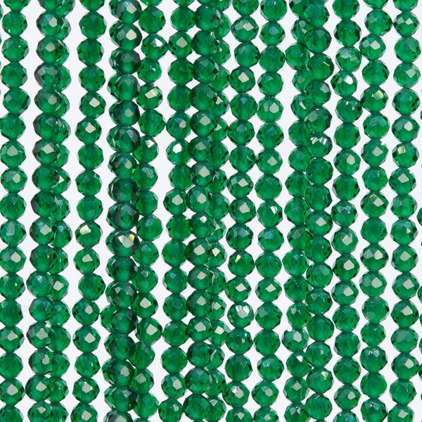 Quartz Beads 2MM Emerald Green Faceted Round AAA Quality Loose Beads (110648)