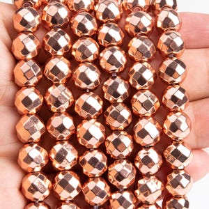 18k Rose Gold Hematite Gemstone Beads 9MM Faceted Round AAA Quality Loose Beads (107256)