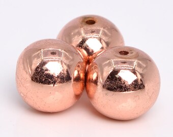 Hematite Gemstone Beads 12MM 18k Rose Gold Round AAA Quality Loose Beads (105082)