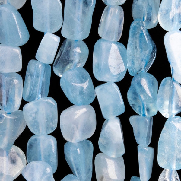 Genuine Natural Aquamarine Gemstone Beads 6-8MM Blue Pebble Nugget AAA Quality Loose Beads (108465)