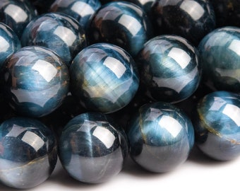 Genuine Natural Tiger Eye Hawk Eye Gemstone Beads 10MM Gray Blue Round AAA Quality Loose Beads (108670)