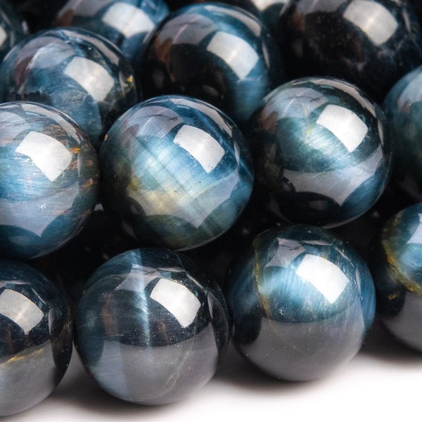 Genuine Natural Tiger Eye Hawk Eye Gemstone Beads 10MM Gray Blue Round AAA Quality Loose Beads (108670)