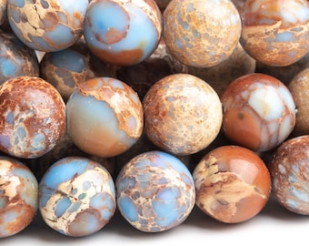 Sea Sediment Imperial Jasper Gemstone Beads 6MM Light Blue Round AAA Quality Loose Beads (102757)