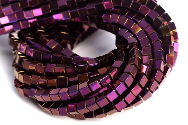 124 Pcs 104807 3MM Purple Hematite Beads Cube Grade AAA Natural Gemstone Loose Beads