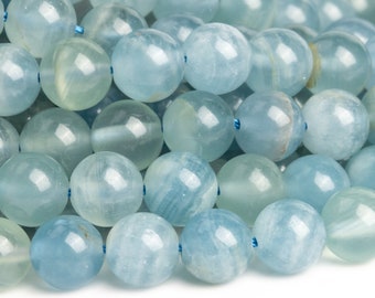 Genuine Natural Onyx (Lemurian Aquatine Calcite) Gemstone Beads 6MM Blue Round AAA Quality Loose Beads (123367)