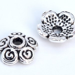 50 Pcs - 8x2MM Floral Bead Cap Antique Silver Tone Zinc Alloy Bead Cap (63181-2345)