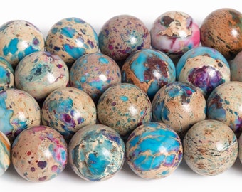 Sea Sediment Imperial Jasper Gemstone Beads 8MM Icy Blue and Purple Round AAA Quality Loose Beads (102754)