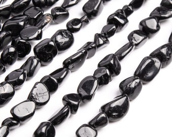 Genuine Natural Tourmaline Gemstone Beads 7-9MM Black Pebble Nugget AA Quality Loose Beads (108451)