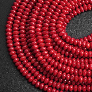 Genuine Natural/Enhanced color Coral Fossil Gemstone Beads 6X4MM 7X4MM Red Rondelle A+ Quality Loose Beads