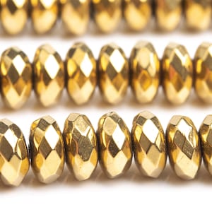 Hematite Gemstone Beads 5-6x3MM Gold Faceted Rondelle AAA Quality Loose Beads (101672)