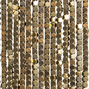 Hematite Gemstone Beads 3MM Champagne Gold Octagon Cube AAA Quality Loose Beads (104817)