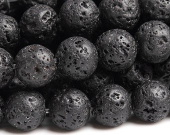 Genuine Natural Lava Gemstone Beads 6MM Black Volcanic Round AA Quality Loose Beads (100111)