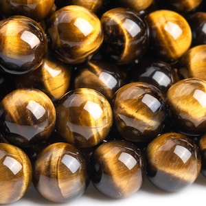 Genuine Natural Tiger Eye Gemstone Beads 8MM Yellow Round AAA Quality Loose Beads (102880)