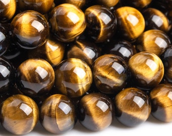 Genuine Natural Tiger Eye Gemstone Beads 8MM Yellow Round AAA Quality Loose Beads (102880)