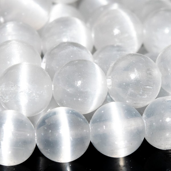 Genuine Natural Selenite Gemstone Beads 8MM Cat Eye White Round AAA+ Quality Loose Beads (115989)