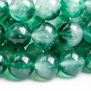 Malaysian Jade Gemstone Beads 10MM Forest Green Cloudy Round AAA Quality Loose Beads (116741)