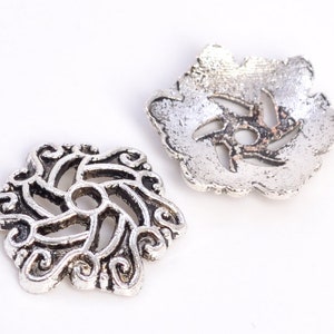 30 Pcs - 12x2MM Floral Bead Cap Antique Silver Tone Zinc Alloy Bead Cap (62986-2344)
