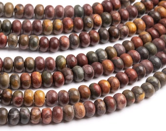 Genuine Natural Creek Jasper Gemstone Beads 6x4MM Red Rondelle AAA Quality Loose Beads (105412)