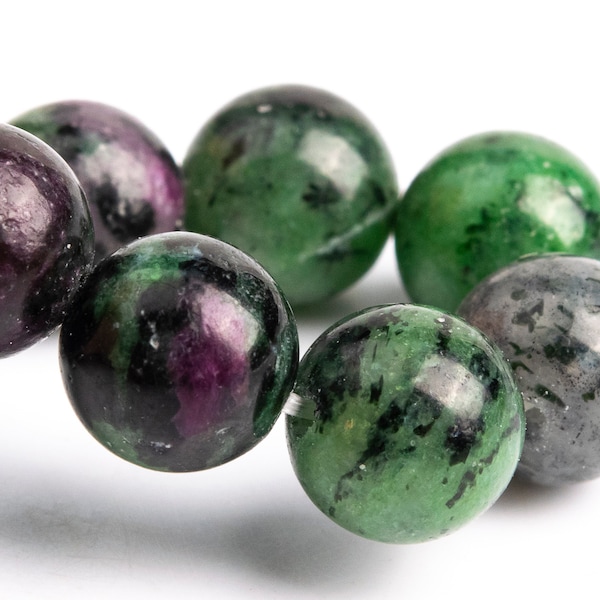 Genuine Natural Ruby Zoisite Gemstone Beads 8MM Green & Black Round AAA Quality Bracelet (106666h-2018)