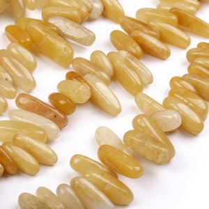 Genuine Natural Jade Gemstone Beads 12-24x3-5MM Yellow Stick Pebble Chip AAA Quality Loose Beads (111229)