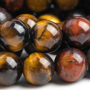 Genuine Natural Tiger Eye Gemstone Beads 8MM Yellow Red Blue Round AA Quality Loose Beads (100205)