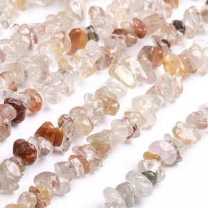 Genuine Natural Rutilated Quartz Gemstone Beads 4-10MM Bronze Pebble Chips AA Quality Loose Beads (108407)