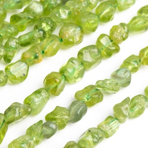 Genuine Natural Peridot Gemstone Beads 4-7MM Green Pebble Chips AA Quality Loose Beads (108470)