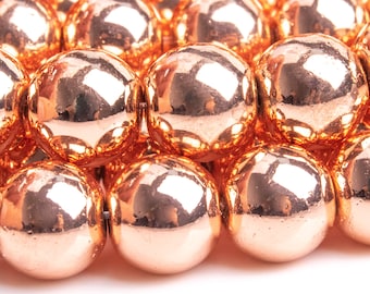 Hematite Gemstone Beads 8MM 18k Rose Gold Round AAA Quality Loose Beads (105076)