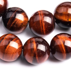Genuine Natural Tiger Eye Gemstone Beads 10MM Mahogany Red Round AAA Quality Loose Beads (100213)