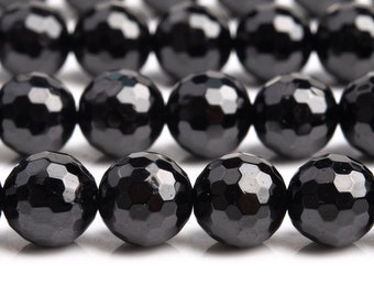 Véritable tourmaline naturelle, perles en vrac de qualité AAA, rondes, micro-facettes, noires, 7-8 mm (100625)