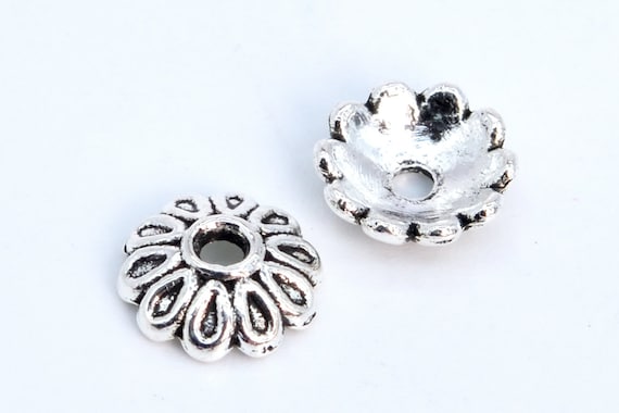 8x4MM Floral Bead Cap Antique Silver Tone Zinc Alloy 30 Pcs Bulk Lot Options 63087-2348